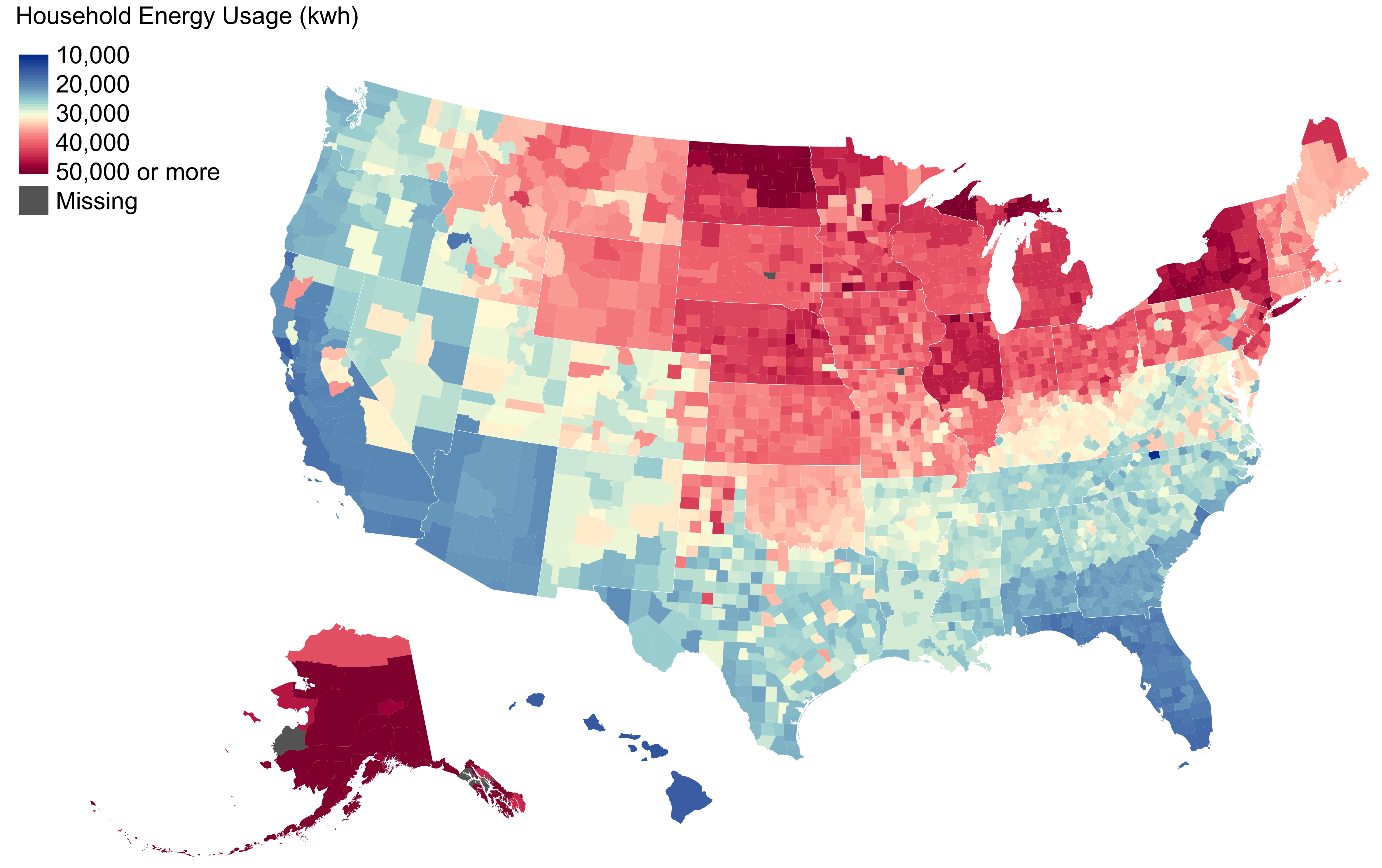 Median household energy usage by county