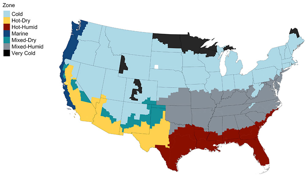 Map of the climate zones used in NREL model simulations