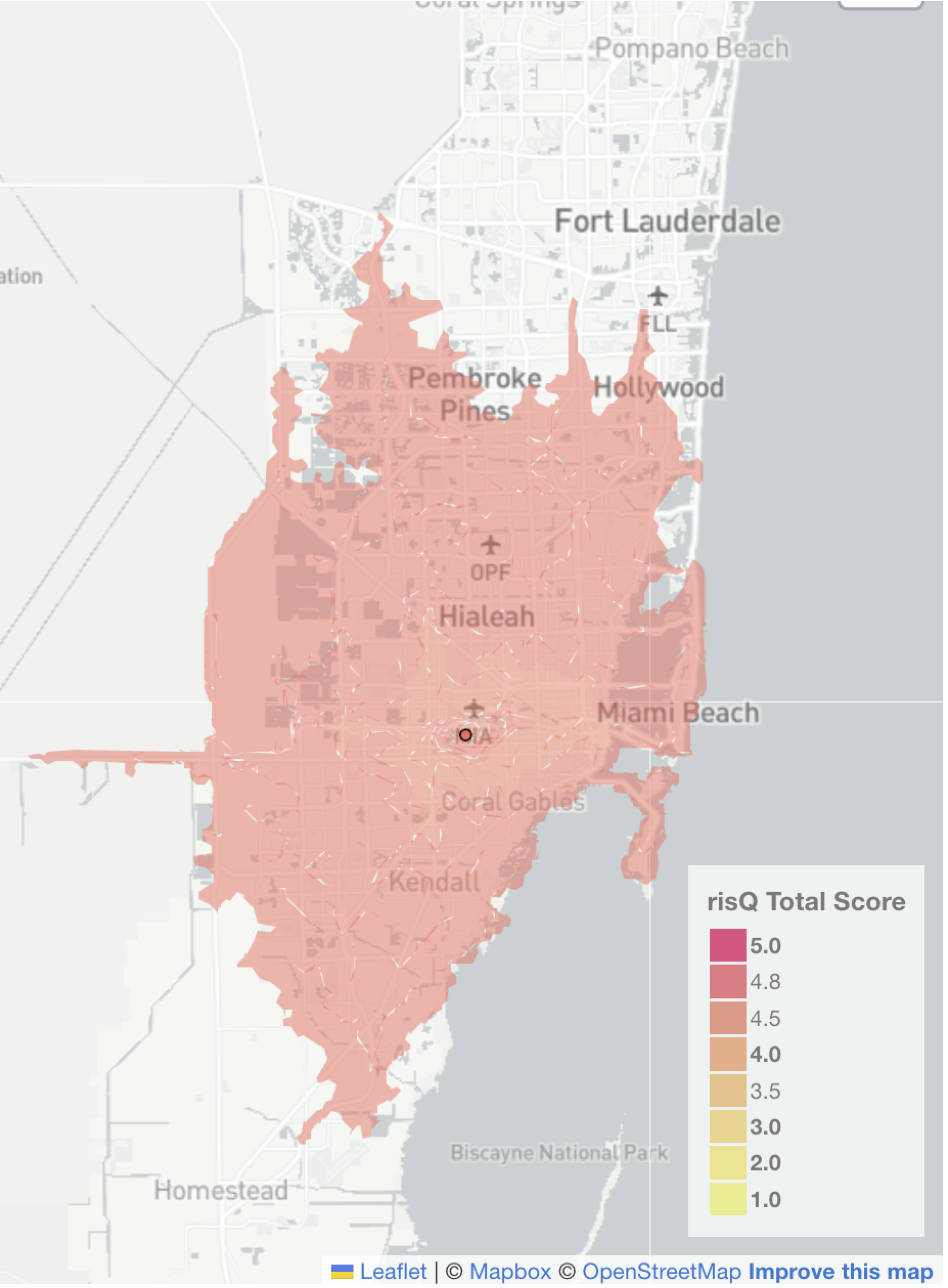 FIGURE 4. The 30-minute isochrone for Miami Medical Center in Miami, Florida. Source: ICE Sustainable Finance as of 3/15/2024.